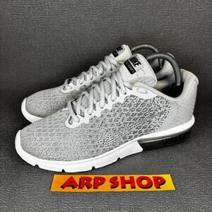 🔴 Nike Air Max Sequent 2 Women`s Size 8.5 Silver White Running Shoes 852465-001